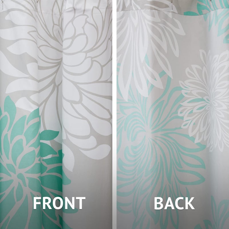 Comfort Spaces Enya Bathroom Shower Floral Printed Cute Chic Microfiber Fabric Bath Curtains, 72"x72", Aqua/Grey - Image 3